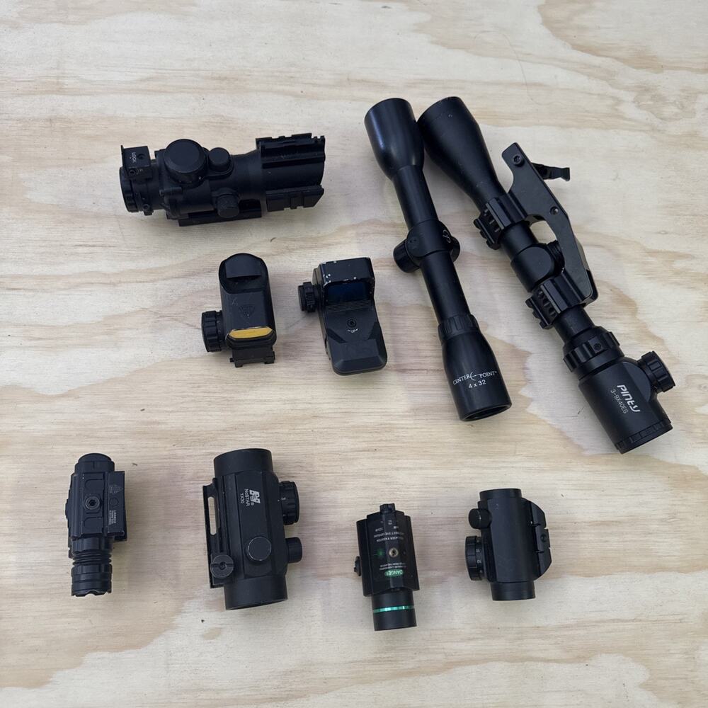 Lot of Rifle Scopes & Sights – NcSTAR, UTG, CenterPoint, Piney + Red/Green Dot